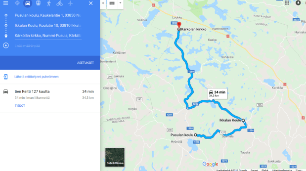 Matka Kärkölästä Pusulan kouluun Ikkalan kautta